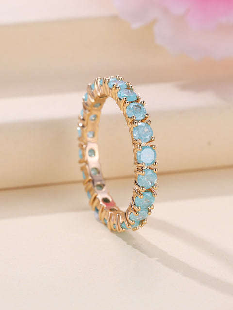 French Retro Champagne Gold Blue Ice Flower Zirconium Full Diamond Ring