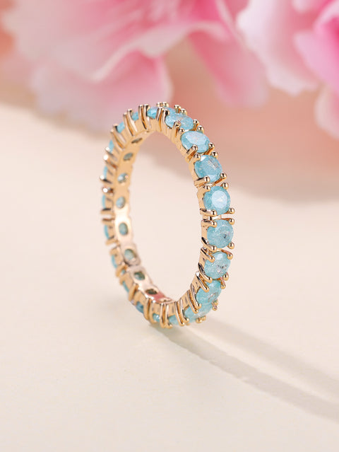 French Retro Champagne Gold Blue Ice Flower Zirconium Full Diamond Ring