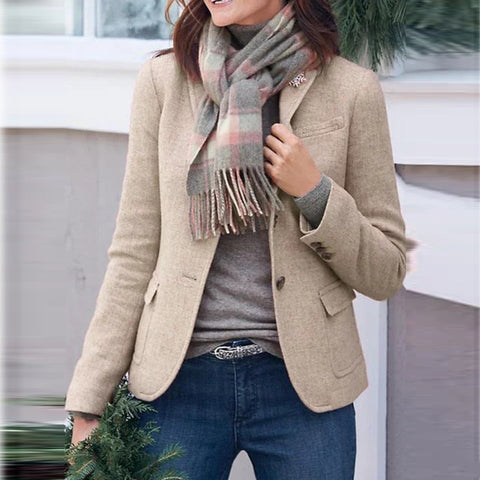 Women's Woolen Cloth Slim-fit Buttoned Slim-fit Coat