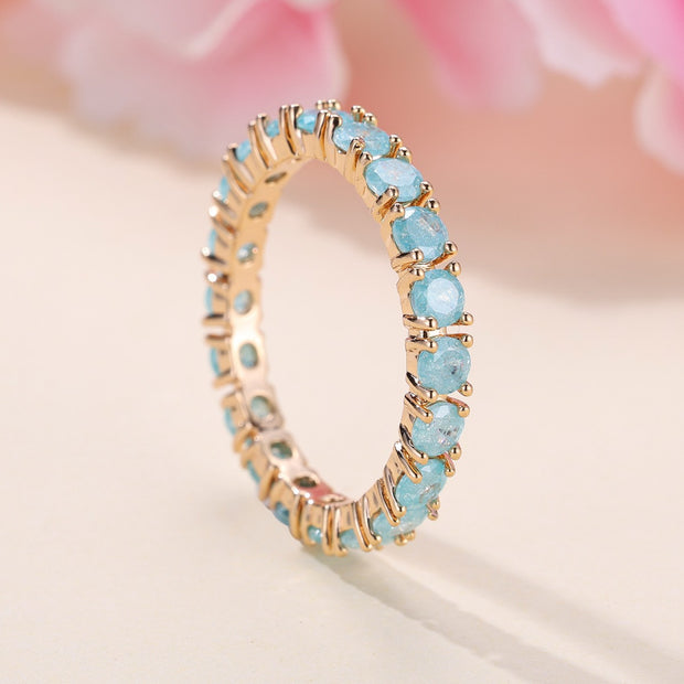 French Retro Champagne Gold Blue Ice Flower Zirconium Full Diamond Ring